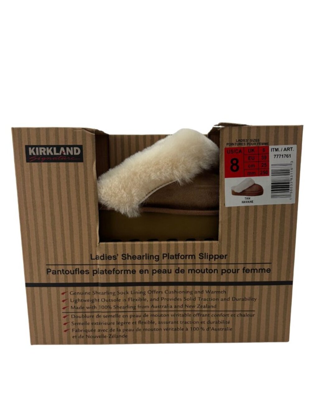 Kirkland Signature Women's Shearling Platform Slippers | Tan | Size 8 **NEW